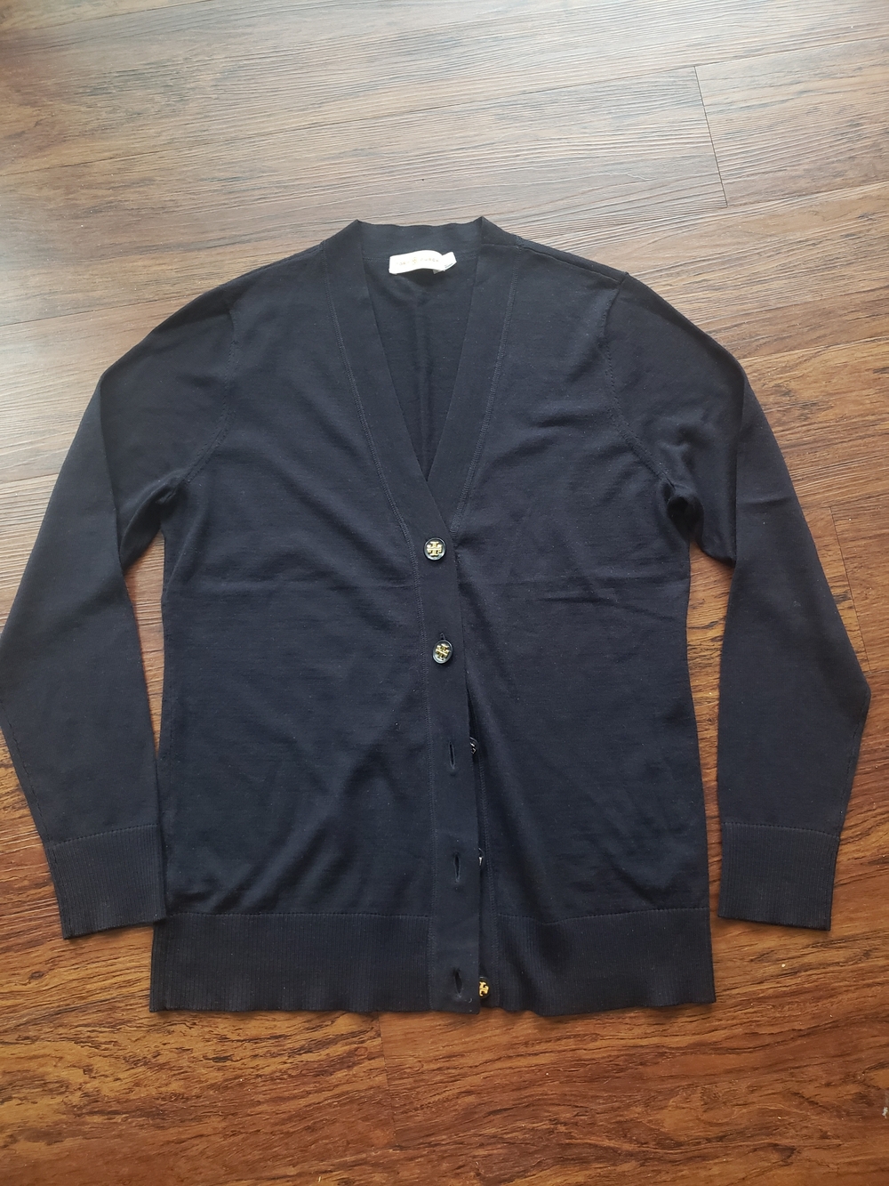 Tory Burch Navy Women's V-Neck Cardigan Sweater Size XL 100% Merino Wool Preppy